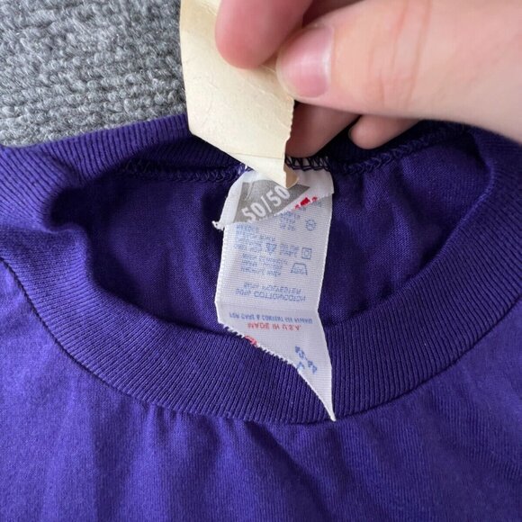 VTG Hanes 50/50 Blank Purple Short Sleeve USA Made Cut Tag Large 42-44 - Picture 9 of 11
